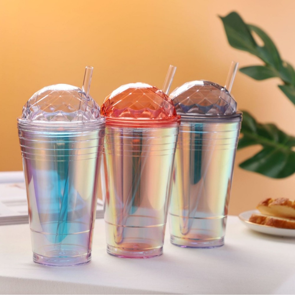 RTS CHINA - 19oz Thermal Transfer/Customized Glitter Double Wall Blank Tritan Material Sippy Straw Cup