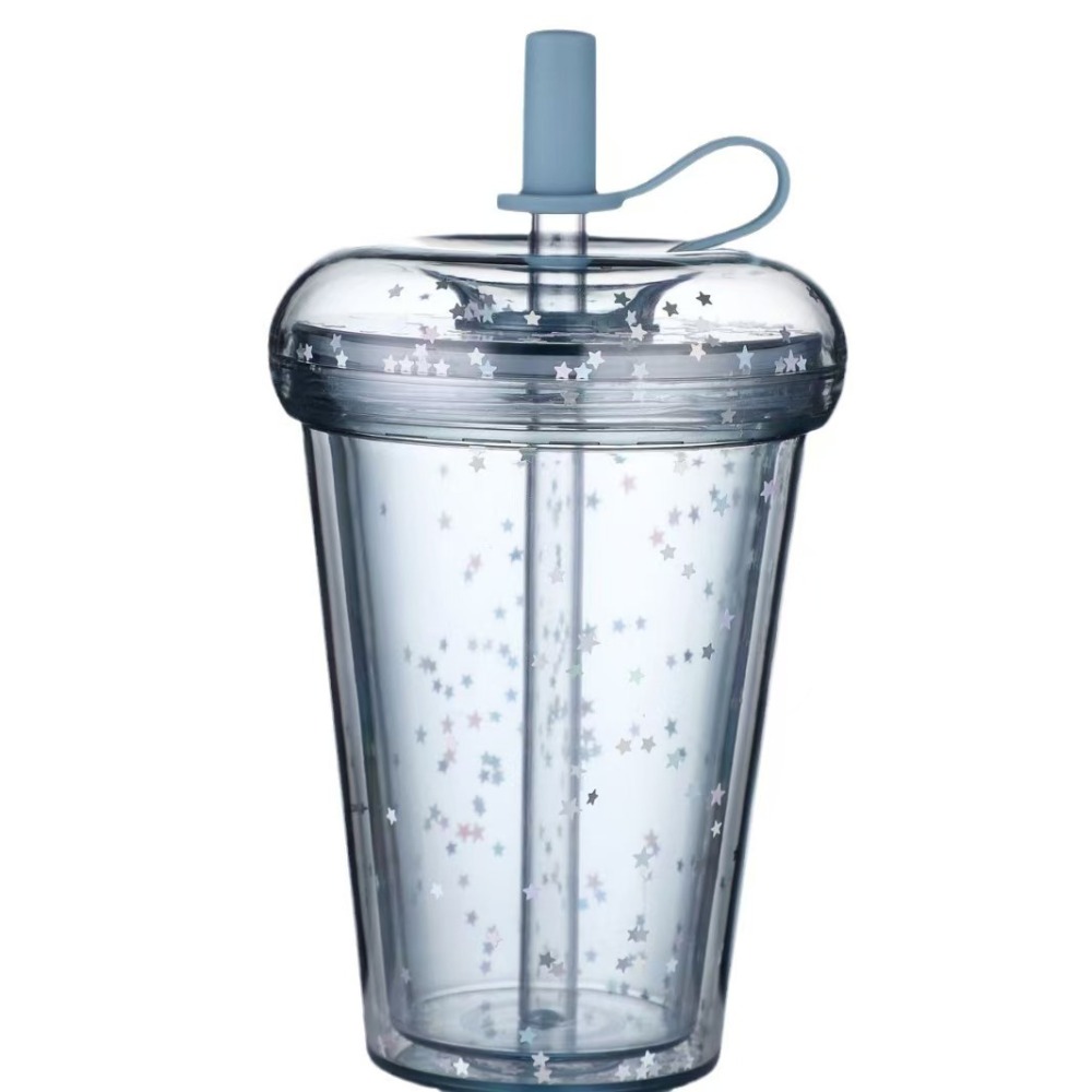 RTS CHINA - 10oz/14oz/17oz/24oz Thermal Transfer/Customized Pre-drilled Glitter Double Wall Blank Tritan Material Sippy Straw Cup