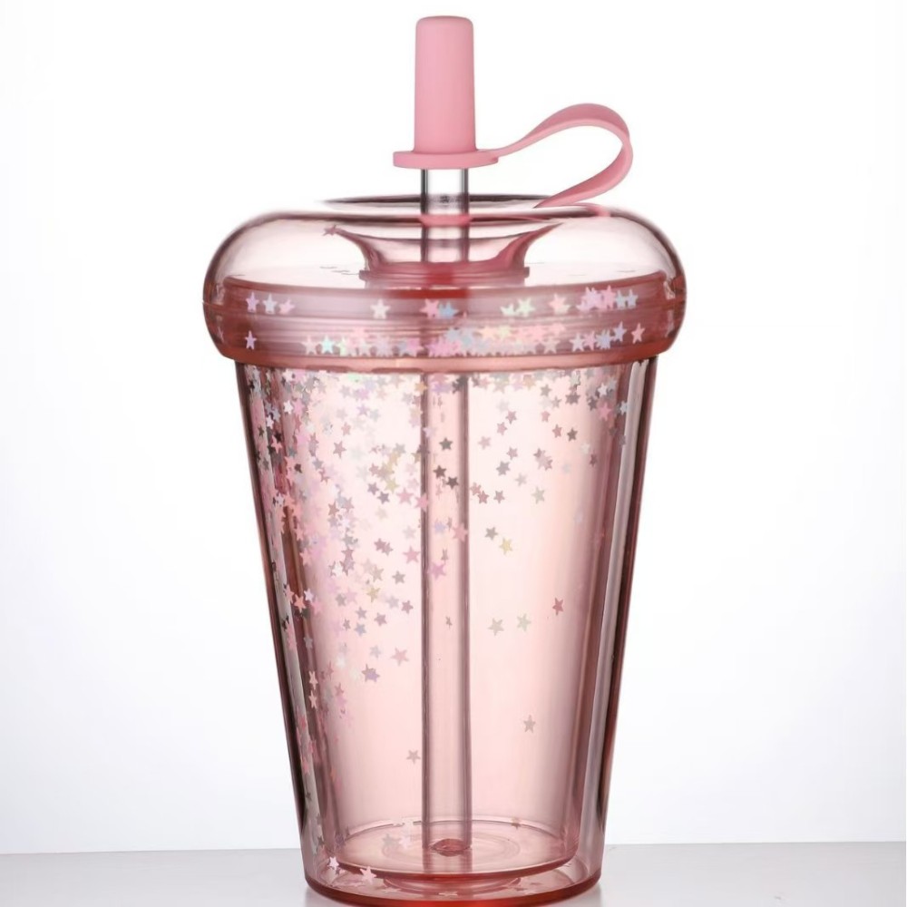 RTS CHINA - 10oz/14oz/17oz/24oz Thermal Transfer/Customized Pre-drilled Glitter Double Wall Blank Tritan Material Sippy Straw Cup