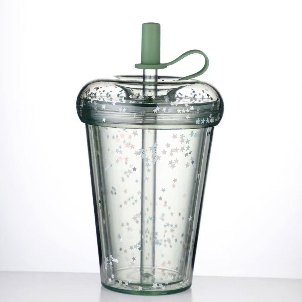 RTS CHINA - 10oz/14oz/17oz/24oz Thermal Transfer/Customized Pre-drilled Glitter Double Wall Blank Tritan Material Sippy Straw Cup