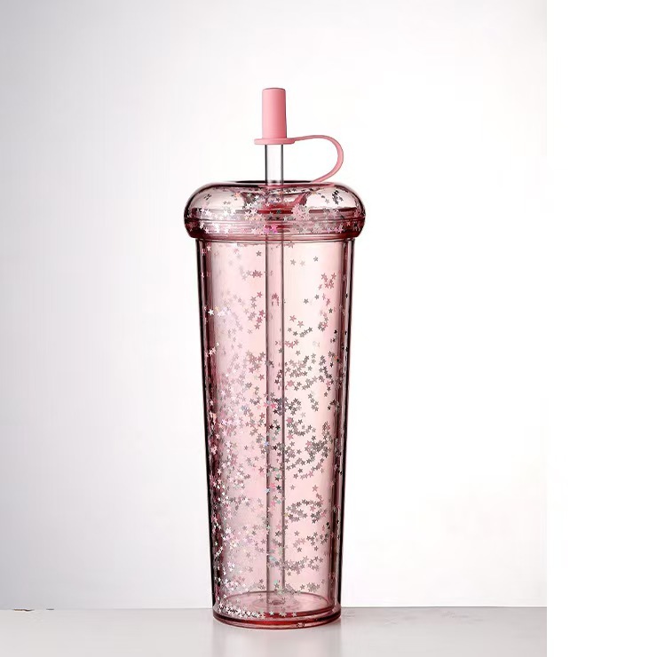 RTS CHINA - 10oz/14oz/17oz/24oz Thermal Transfer/Customized Pre-drilled Glitter Double Wall Blank Tritan Material Sippy Straw Cup
