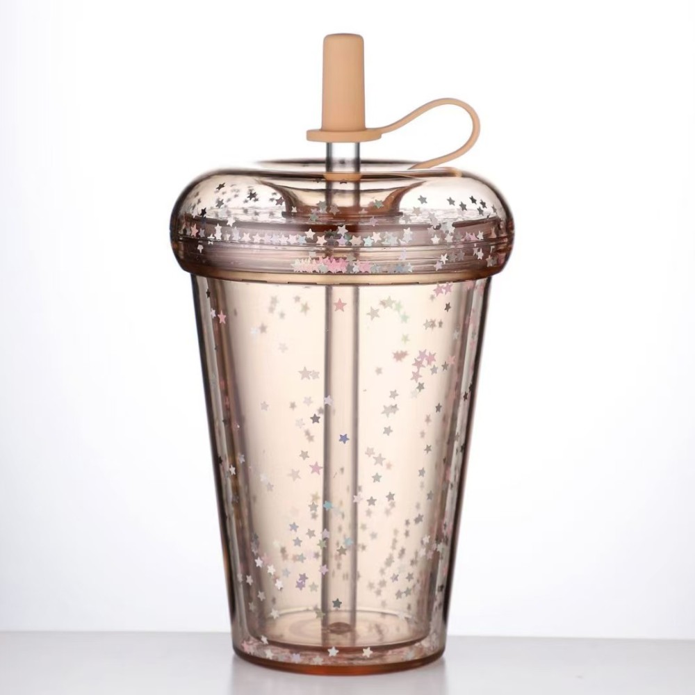 RTS CHINA - 10oz/14oz/17oz/24oz Thermal Transfer/Customized Pre-drilled Glitter Double Wall Blank Tritan Material Sippy Straw Cup