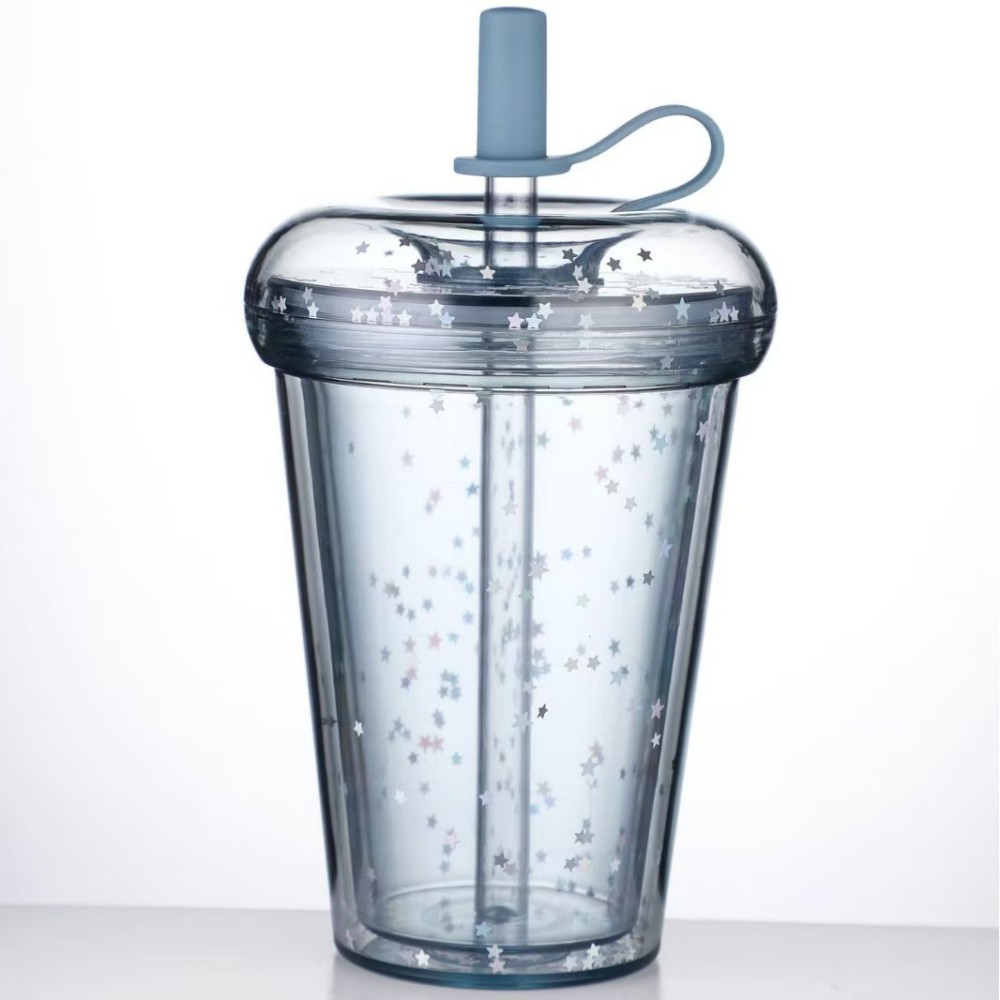 RTS CHINA - 10oz/14oz/17oz/24oz Thermal Transfer/Customized Pre-drilled Glitter Double Wall Blank Tritan Material Sippy Straw Cup