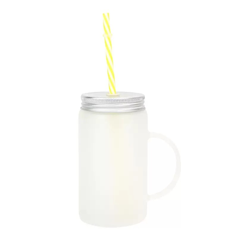 RTS CHINA - 17oz Sublimation Clear/Frosted Glass Mason Jar with Handle and Colored Straws