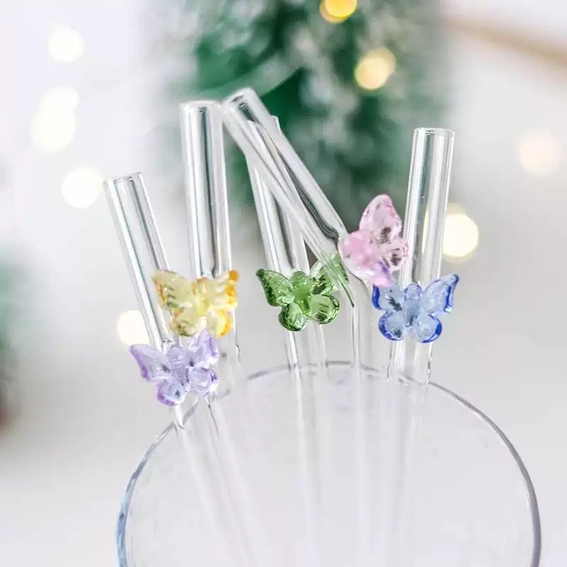 RTS CHINA - 7.9 inches 3D Glass Butterfly Drinking Straw