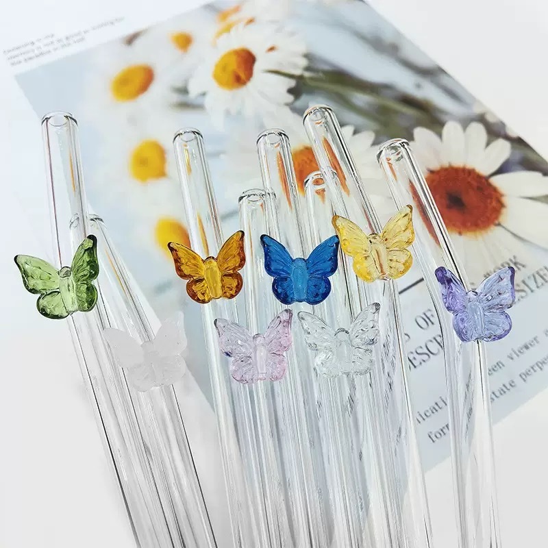 RTS CHINA - 7.9 inches 3D Glass Butterfly Drinking Straw