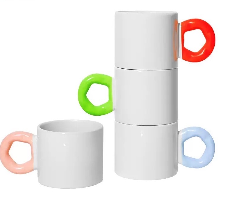 RTS CHINA -  11oz Sublimation Ceramic Mug with Colorful Handle