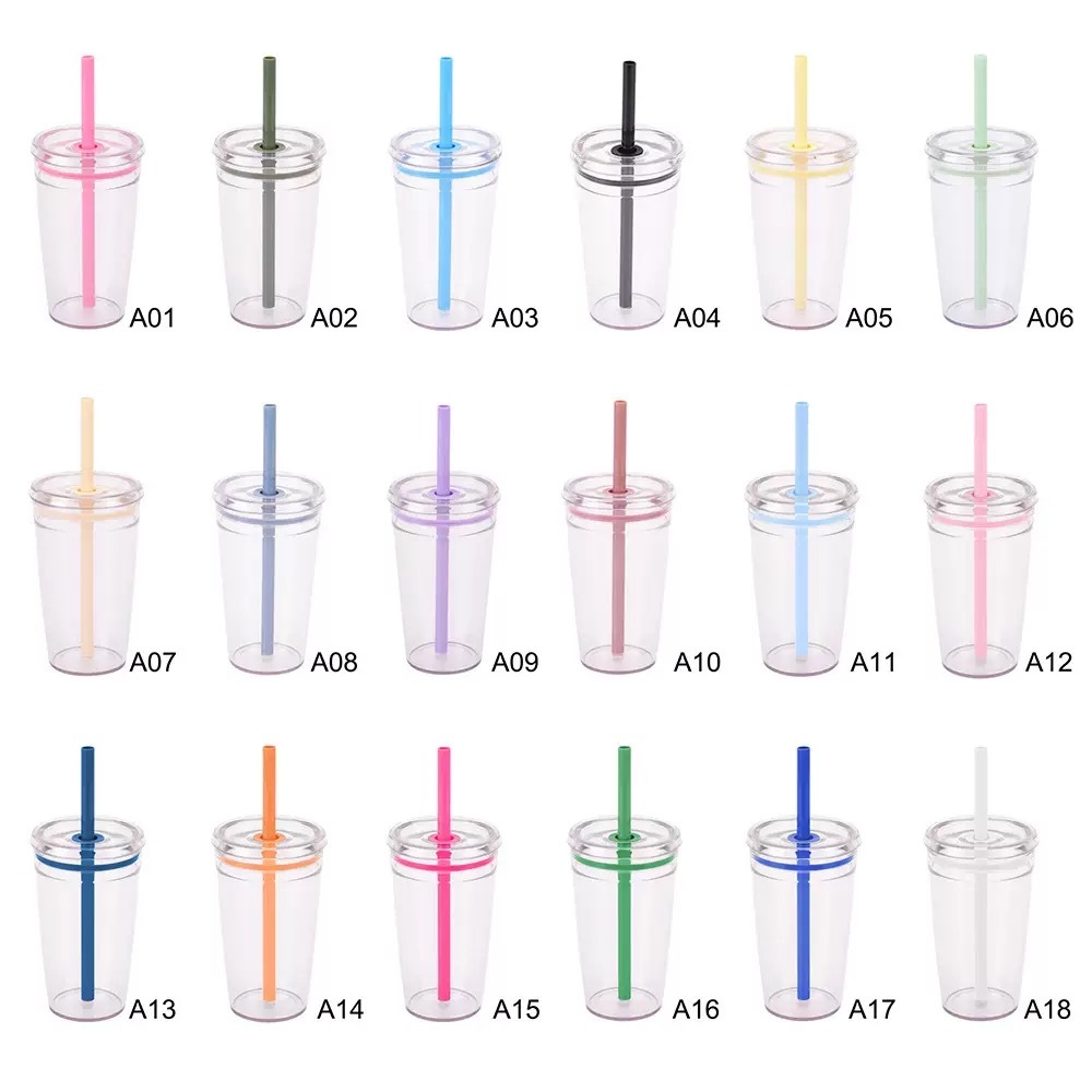 RTS CN - 15oz Tritan Plastic Multi color Tumbler with Colored Plastic Straw