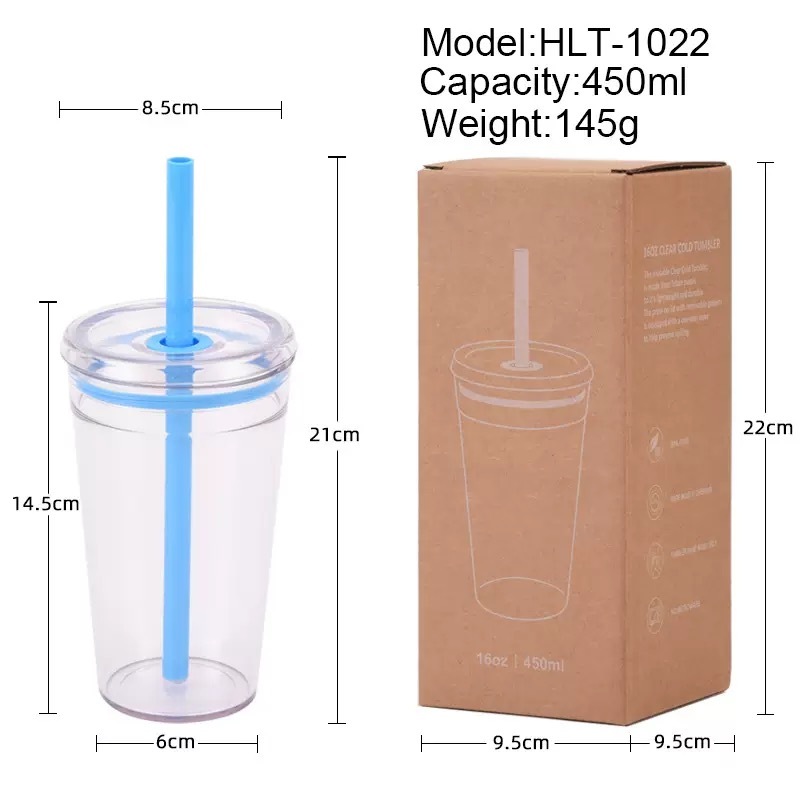 RTS CN - 15oz Tritan Plastic Multi color Tumbler with Colored Plastic Straw