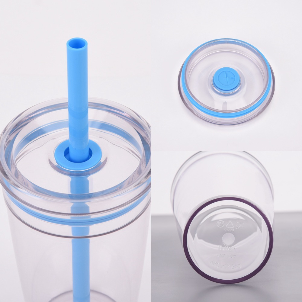 RTS CN - 15oz Tritan Plastic Multi color Tumbler with Colored Plastic Straw