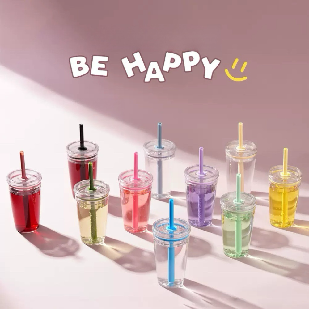 RTS CN - 15oz Tritan Plastic Multi color Tumbler with Colored Plastic Straw