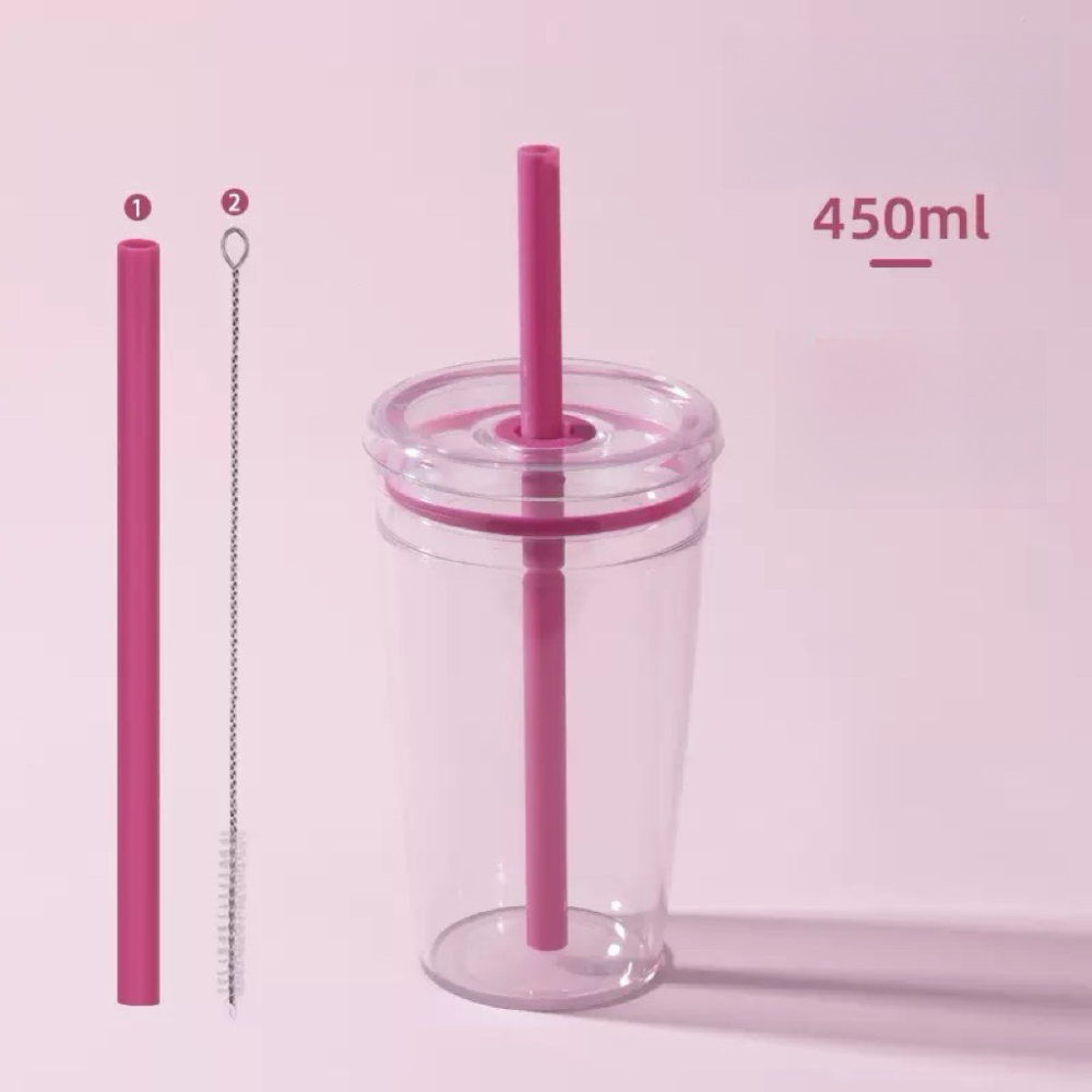 RTS CN - 15oz Tritan Plastic Multi color Tumbler with Colored Plastic Straw
