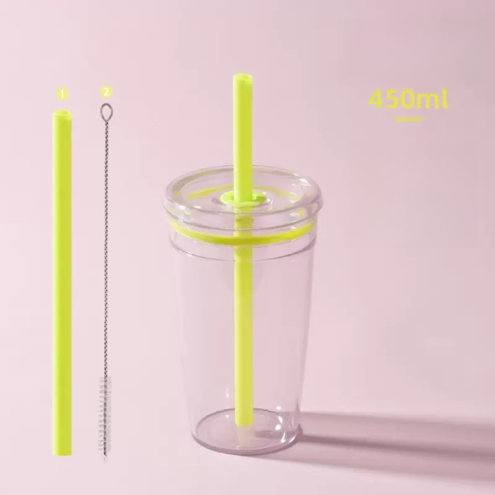 RTS CN - 15oz Tritan Plastic Multi color Tumbler with Colored Plastic Straw