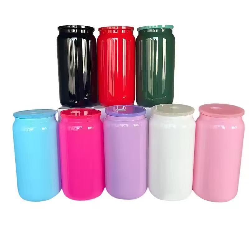 RTS CHINA Case of 50pack 16oz Sublimation Neon Colored Glass Can With  Plastic Straw and Colored Lids