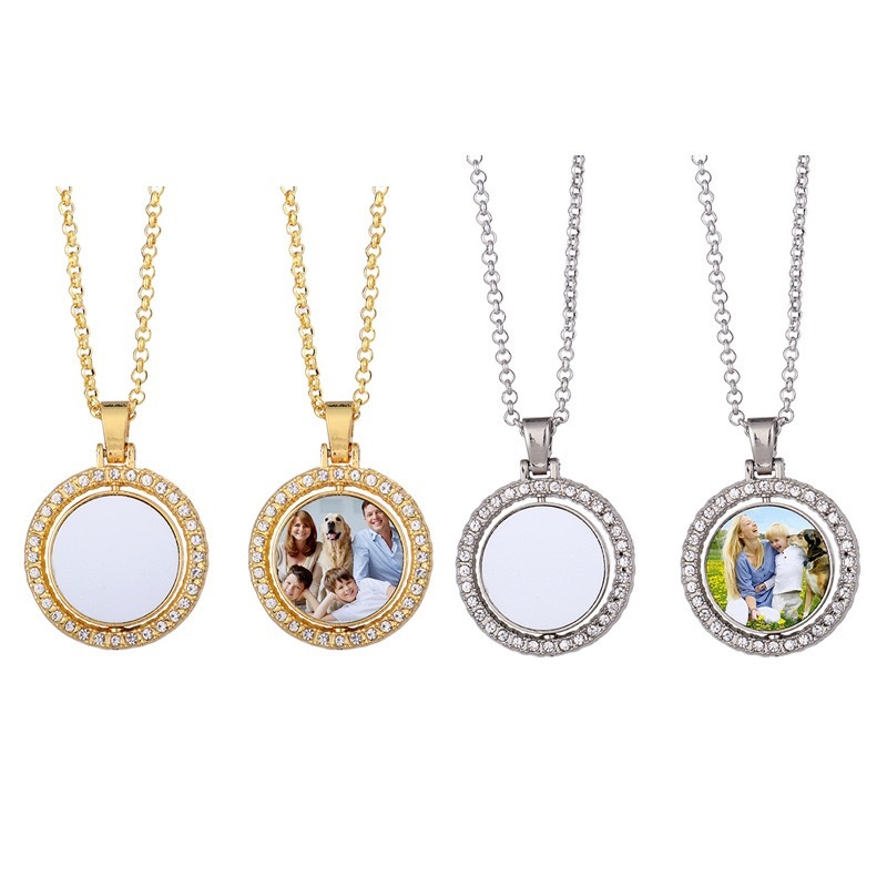 RTS CHINA - Gold and Silver Double Sided Sublimation Necklace Rotatable Blank Sublimation Necklace for DIY Design