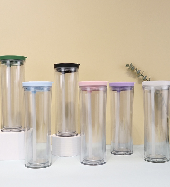 RTS CHINA - 24oz Double Walled Plastic Cup Snow globe Tumblers Ice Drink Plastic Tumblers with Lid and Straw