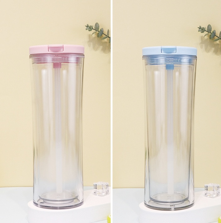 RTS CHINA - 24oz Double Walled Plastic Cup Snow globe Tumblers Ice Drink Plastic Tumblers with Lid and Straw