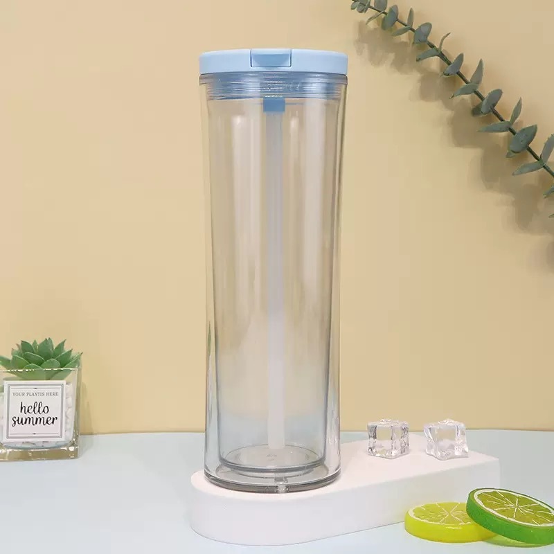 RTS CHINA - 24oz Double Walled Plastic Cup Snow globe Tumblers Ice Drink Plastic Tumblers with Lid and Straw