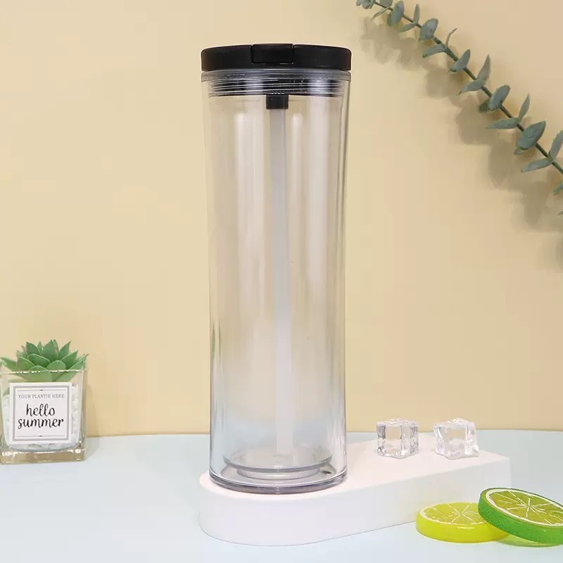 RTS CHINA - 24oz Double Walled Plastic Cup Snow globe Tumblers Ice Drink Plastic Tumblers with Lid and Straw