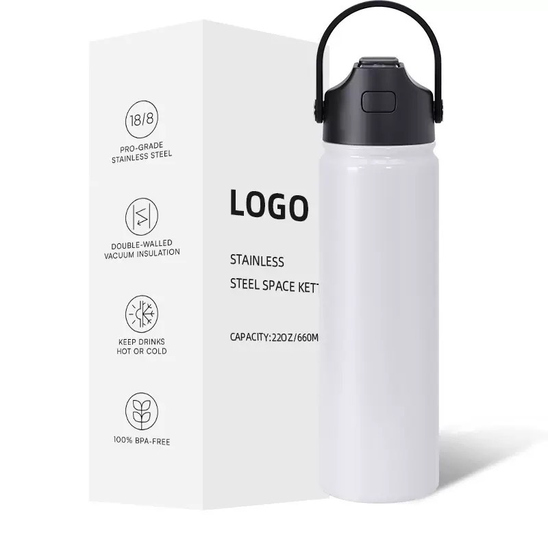 RTS CHINA - 22oz Sublimation Double Walled Stainless Steel FreeSip Sport Water Bottle With Straw