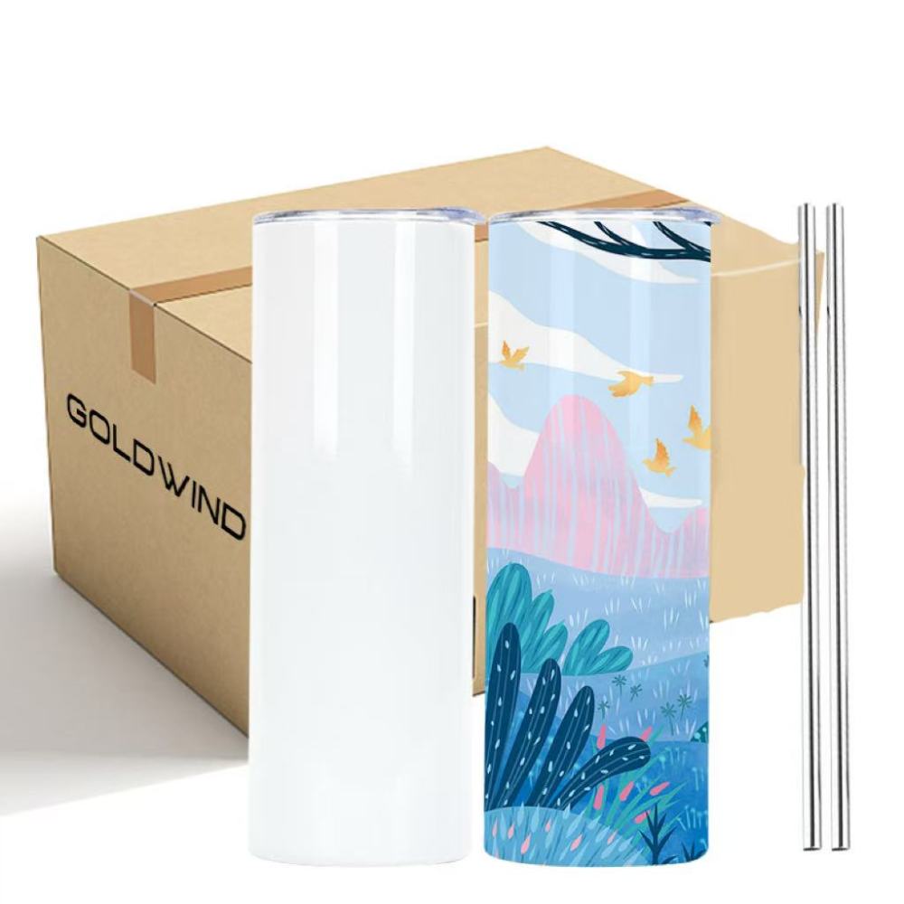 RTS US Warehouse Case of 25pack 20oz Sublimation Straight Skinny Tumblers with Metal Straw&Lids&Straw Brush