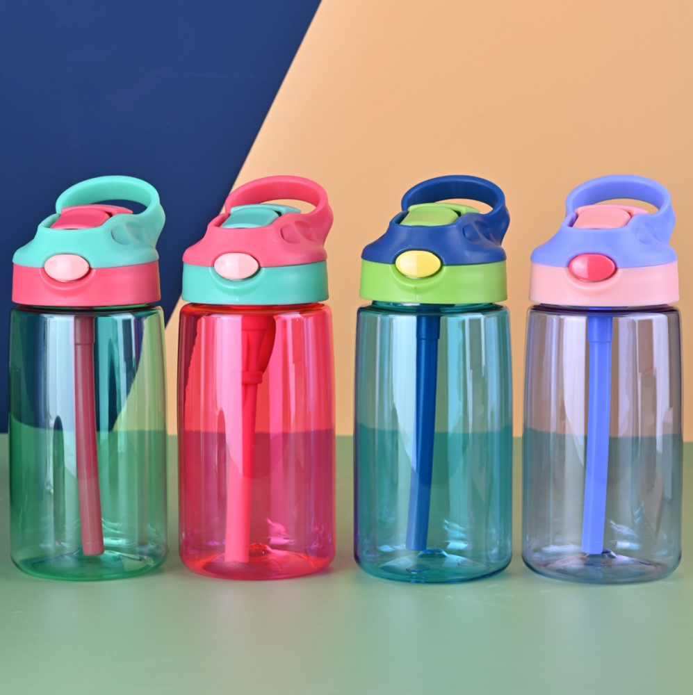 RTS US - Case of 60pack 16oz Plastic Pop Up Kids Water bottle Tumblers with Color Straws