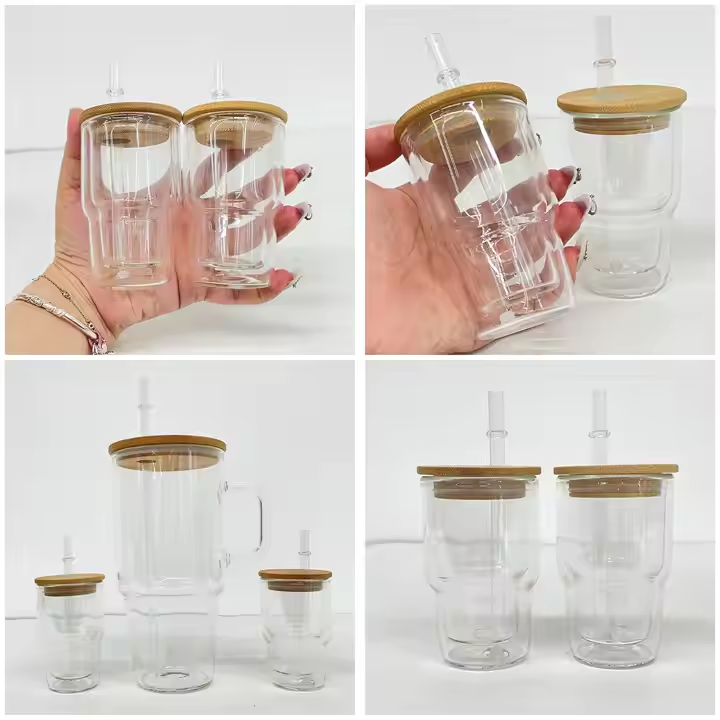 RTS US - Case of 50pcs 3oz sublimation snow globe shot glassess with bamboo lids and plastic straw