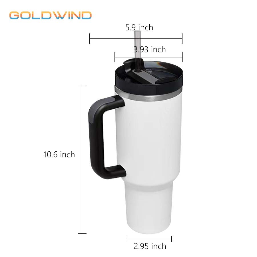 Presale - US Warehouse Case of 25pack 40oz Stanly2.0 Sublimation Tumblers White Black Handle with plastic straw&lids