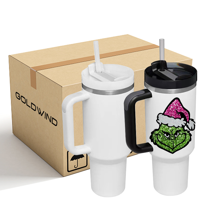 US Warehouse Case of 16pack 40oz Stanly2.0 Sublimation Tumblers White Black Handle with plastic straw&lids
