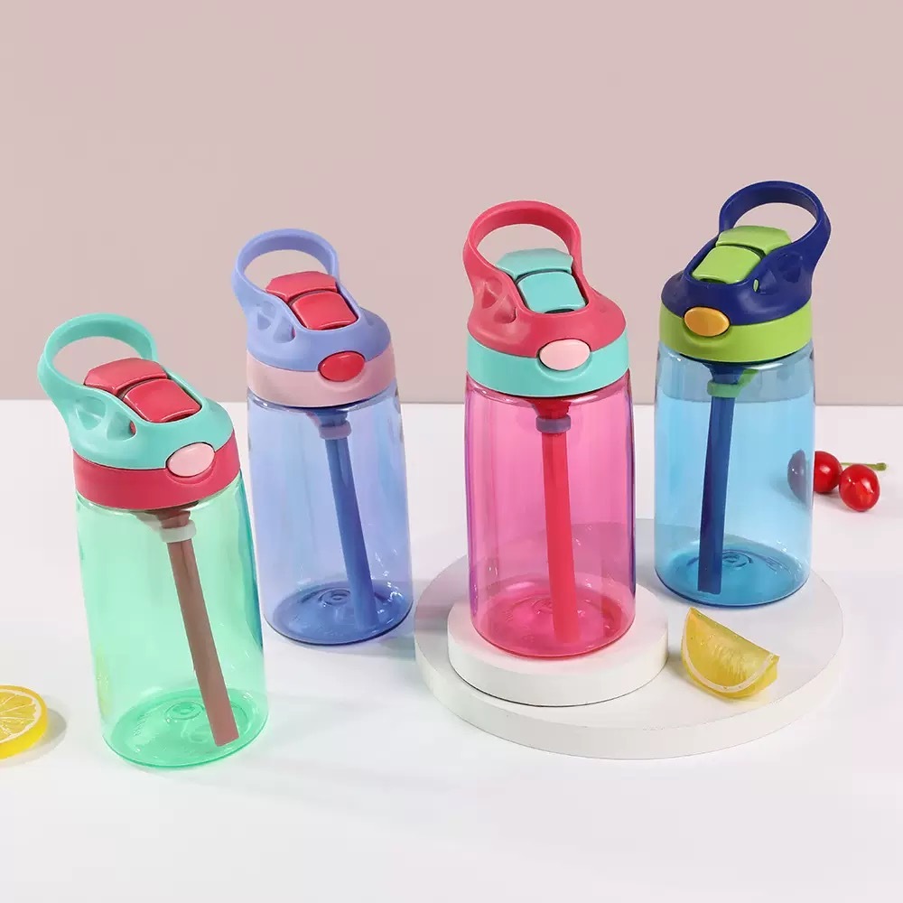 RTS US - Case of 60pack 16oz Plastic Pop Up Kids Water bottle Tumblers with Color Straws