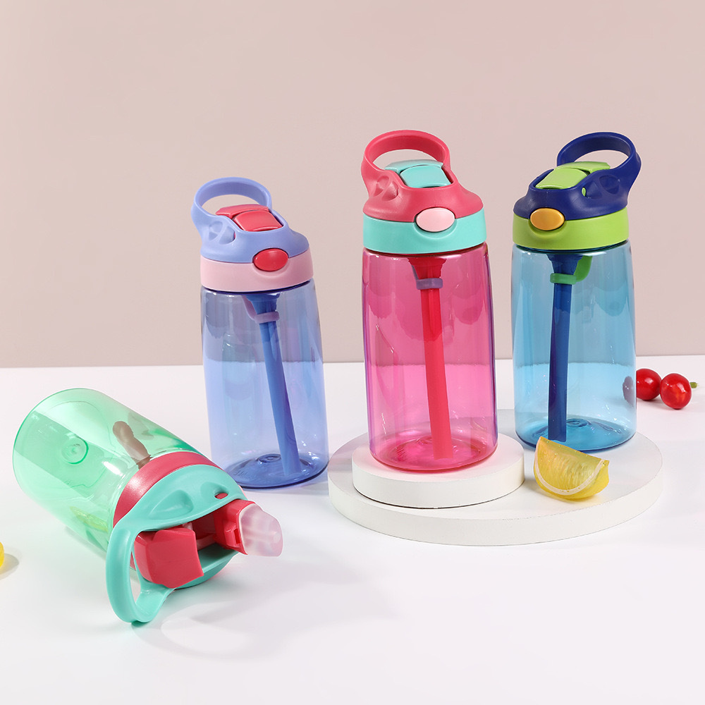 RTS US - Case of 60pack 16oz Plastic Pop Up Kids Water bottle Tumblers with Color Straws