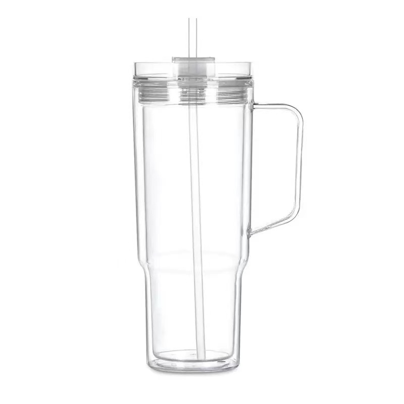RTS US - Case of 20pack 40oz Clear Snow Globe Double Walled Plastic Tumblers with Plsatic Lids&Straw