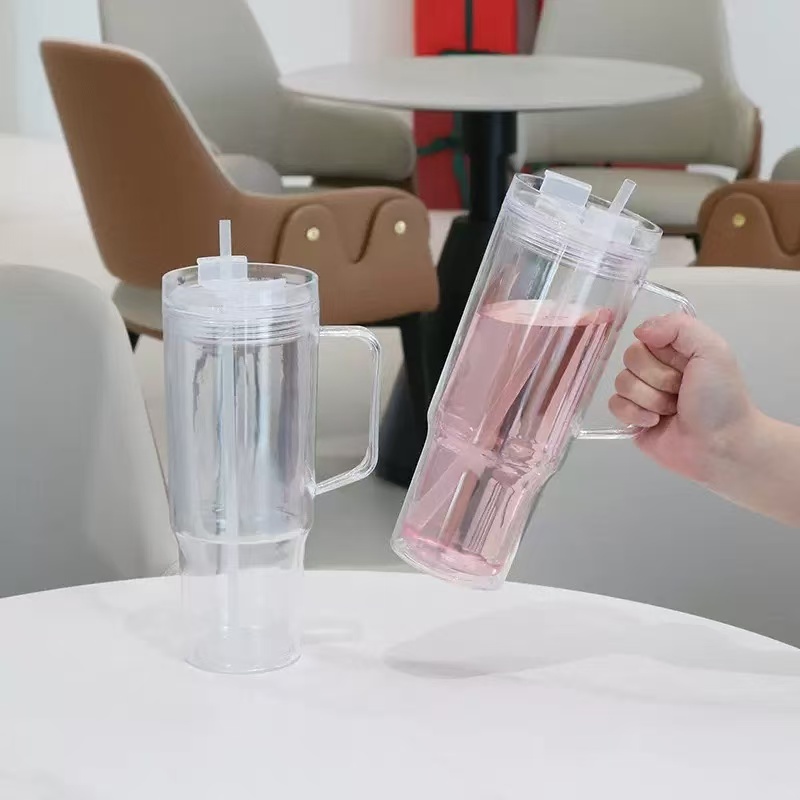 RTS US - Case of 20pack 40oz Clear Snow Globe Double Walled Plastic Tumblers with Plsatic Lids&Straw
