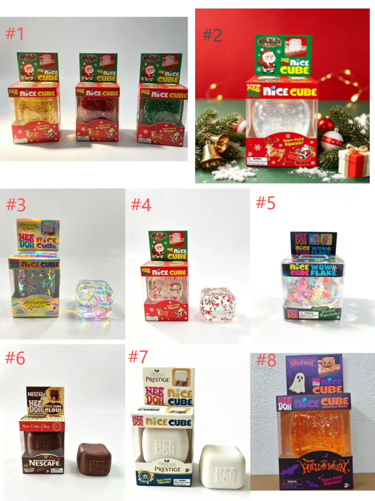 2.17inches Needoh Different Kinds of Square Cubes Squishy Squeeze Toys Soft Slow Rising Stress Relief Cube with Color Boxes