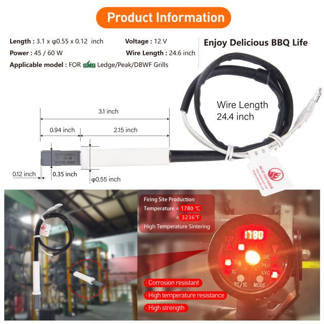 90S Ingition Time Green Mountain Igniter Replacement 12V 60W Silicon Nitride Hot Rod Igniter for
