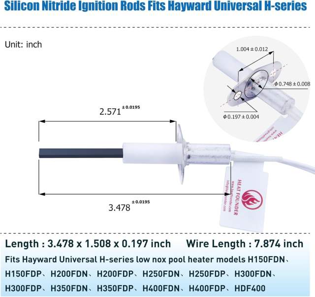 Pool Heater Replacement Kit Silicon Nitride Ignition Rod, Replacement Igniter for Pool Heater Compatible with Hayward H-Series Model H150FDN H150FDP H200FDN
