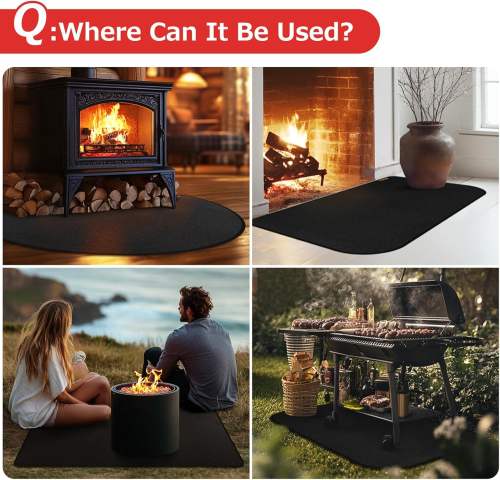 60x40 Inch Double-Sided Fireproof Fireplace Mat, Waterproof & Oil Proof BBQ Under Grill Mat, Fiberglass Wood Stove & Hearth Rug, Ember & Spark Floor Protector for Deck & Patio, Black