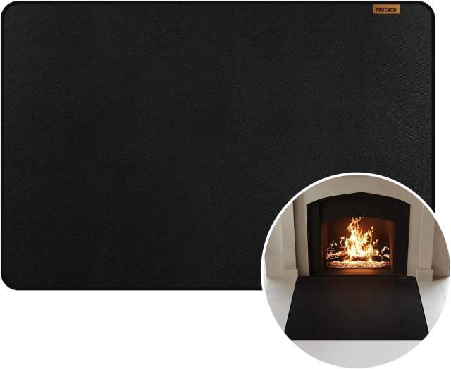 60x40 Inch Double-Sided Fireproof Fireplace Mat, Waterproof &amp; Oil Proof BBQ Under Grill Mat, Fiberglass Wood Stove &amp; Hearth Rug, Ember &amp; Spark Floor Protector for Deck &amp; Patio, Black