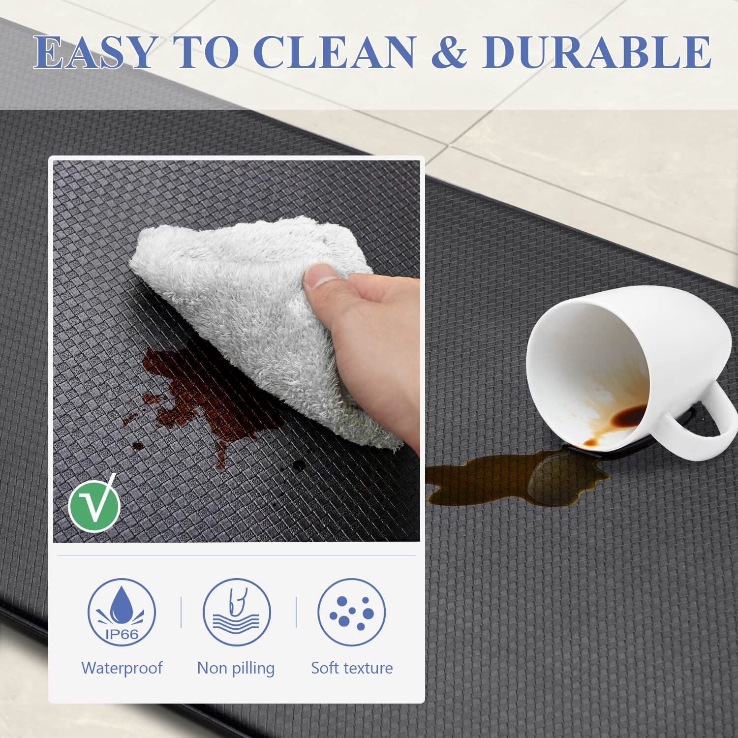 Matorino -Soft Cushioned Anti Fatigue Kitchen Mats, 2/5Inch Thick Waterproof Non Slip Memory Foam Standing Rug.