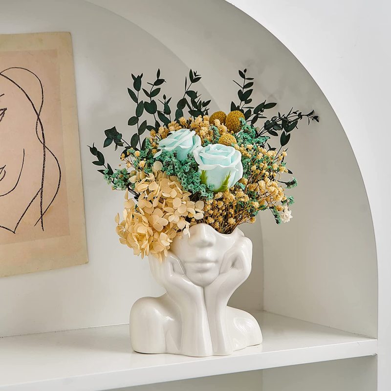 Matorino -Ceramic Face Vases, White Flower Vases for Decor, Modern Decorative Vase Centerpiece for Table Shelf Living Room Office Bedroom.