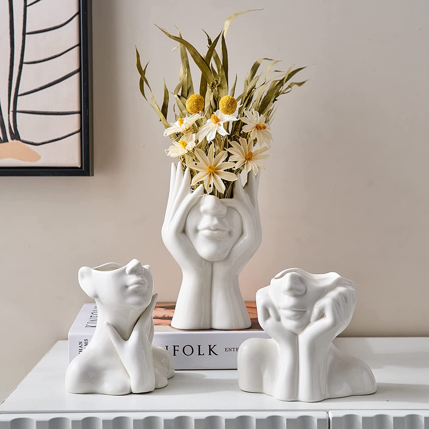 Matorino -Ceramic Face Vases, White Flower Vases for Decor, Modern Decorative Vase Centerpiece for Table Shelf Living Room Office Bedroom.