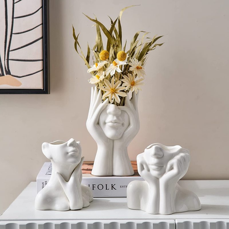 Matorino -Ceramic Face Vases, White Flower Vases for Decor, Modern Decorative Vase Centerpiece for Table Shelf Living Room Office Bedroom.
