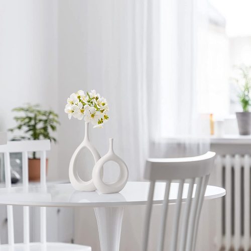 Matorino -Ceramic Hollow Vases Set of 2, Flower Vase for Decor, Modern Decorative Vase Centerpiece for Wedding Dinner Table Party Living Room Office Bedroom, Housewarming Gift.