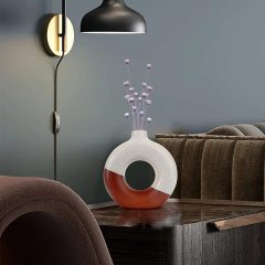Matorino -Golden Section Line Ceramic Vase for Home Decor, Modern Dried Grass/Flowers Boho Donut Vase for Coffee Table Shelf Decor, Decorative Vase Gift.