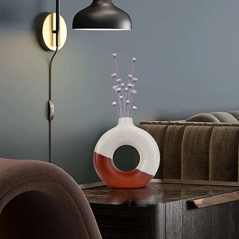 Matorino -Golden Section Line Ceramic Vase for Home Decor, Modern Dried Grass/Flowers Boho Donut Vase for Coffee Table Shelf Decor, Decorative Vase Gift.