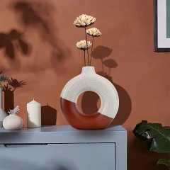 Matorino -Golden Section Line Ceramic Vase for Home Decor, Modern Dried Grass/Flowers Boho Donut Vase for Coffee Table Shelf Decor, Decorative Vase Gift.