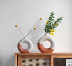 Matorino -Golden Section Line Ceramic Vase for Home Decor, Modern Dried Grass/Flowers Boho Donut Vase for Coffee Table Shelf Decor, Decorative Vase Gift.