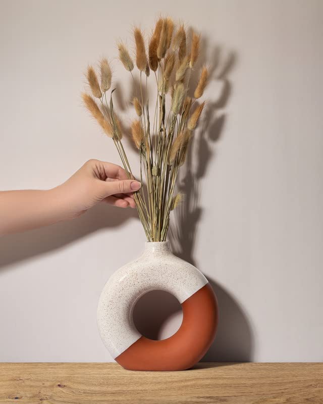 Matorino -Golden Section Line Ceramic Vase for Home Decor, Modern Dried Grass/Flowers Boho Donut Vase for Coffee Table Shelf Decor, Decorative Vase Gift.
