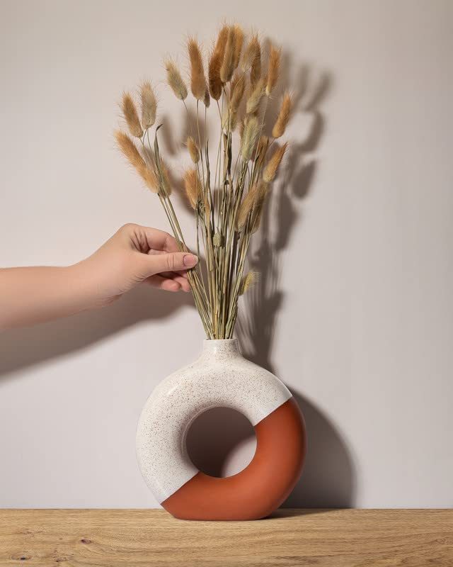 Matorino -Golden Section Line Ceramic Vase for Home Decor, Modern Dried Grass/Flowers Boho Donut Vase for Coffee Table Shelf Decor, Decorative Vase Gift.