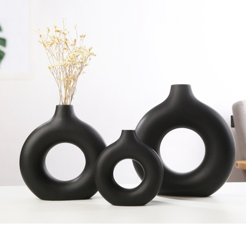 Matorino -Ceramic Hollow Donut Vase (Set of 3), Boho Decor Vase, Off White Nordic Minimalism Perfect for Coffee Table Gift Dinner Table Shelf Living Room Home Decor - Elevate Your Living Space